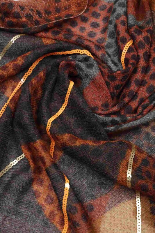 %100 Yün Payet Detaylı Şal Standart Renk - 2