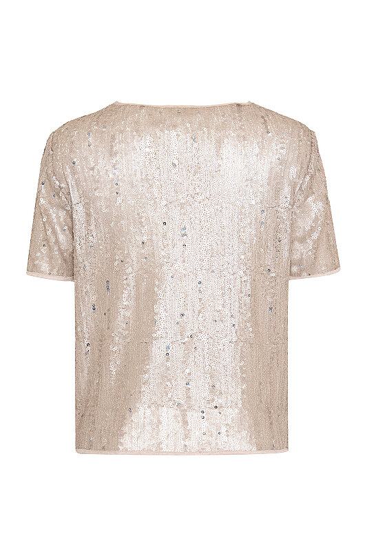 Payetli Bisiklet Yaka Bluz Bej - 4