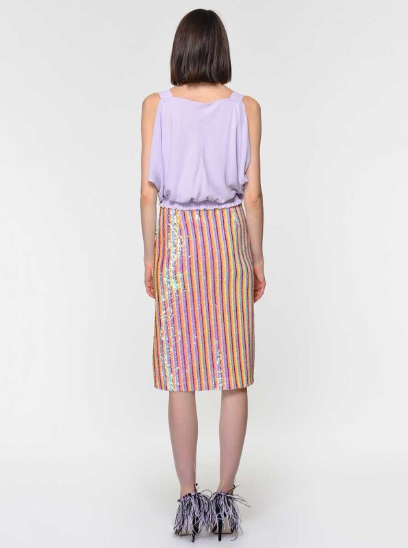 Payetli Çizgi Desenli Renkli Etek Standart Renk - 2