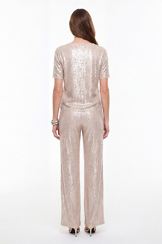 Payetli Düz Paça Pantolon Bej - Roman (1)