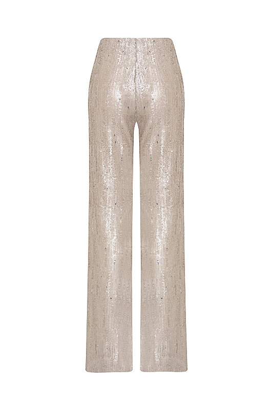 Payetli Düz Paça Pantolon Bej - 3