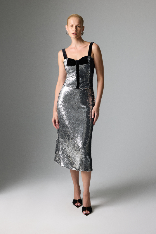 Payetli Midi Boy Etek Gümüş - 1