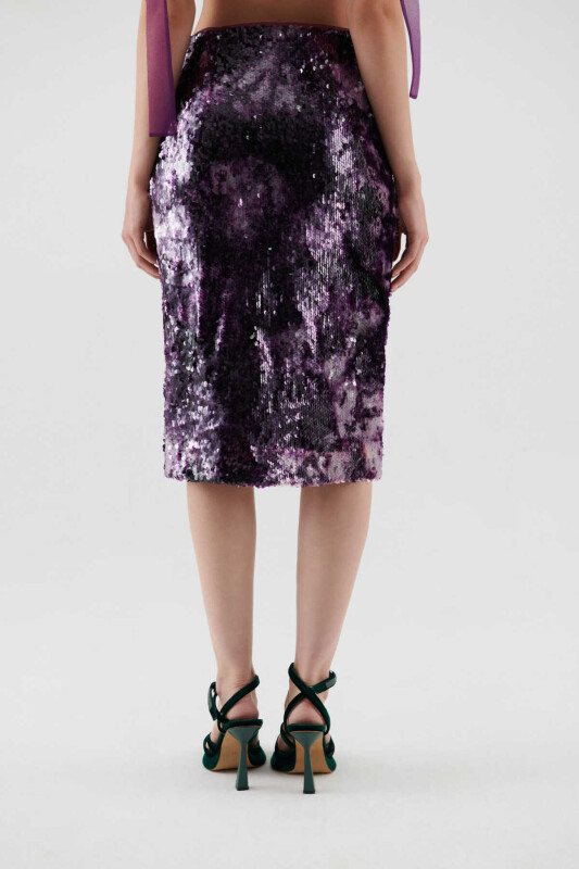  Payetli Midi Etek Mürdüm - 2