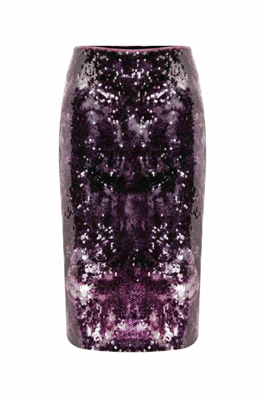  Payetli Midi Etek Mürdüm - 3