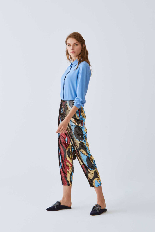  Payetli Renkli Kadın Pantolon Standart Renk - 4