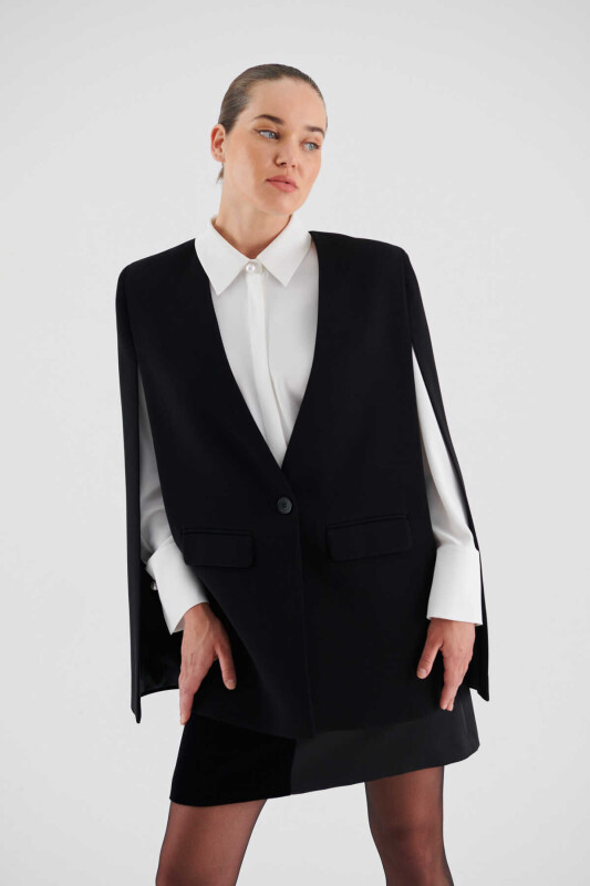  Pelerin Kollu Kadın Ceket Siyah - 1