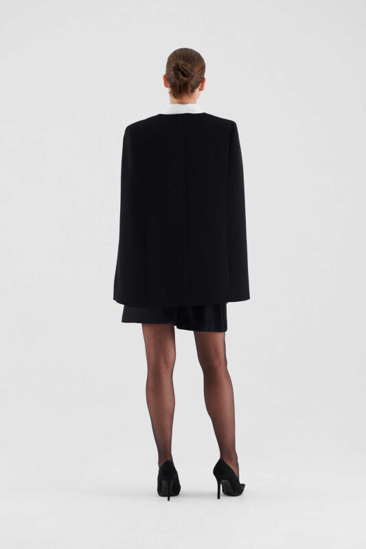  Pelerin Kollu Kadın Ceket Siyah - 2