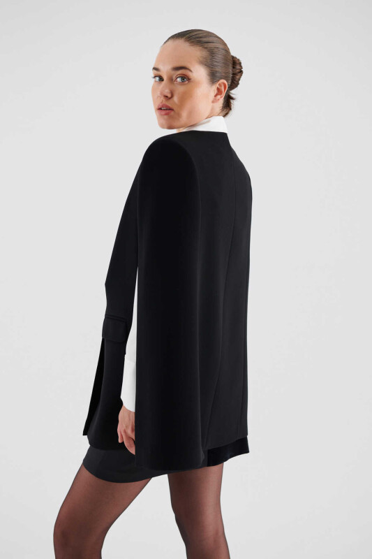  Pelerin Kollu Kadın Ceket Siyah - 3