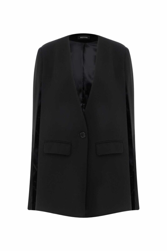  Pelerin Kollu Kadın Ceket Siyah - 4