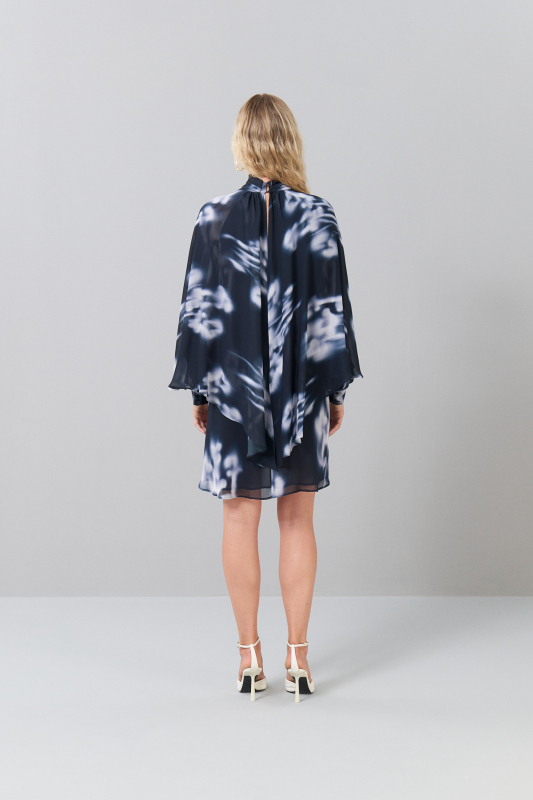 Pelerin Ve Bağlama Detaylı Uzun Kollu Mini Elbise Standart Renk - 2