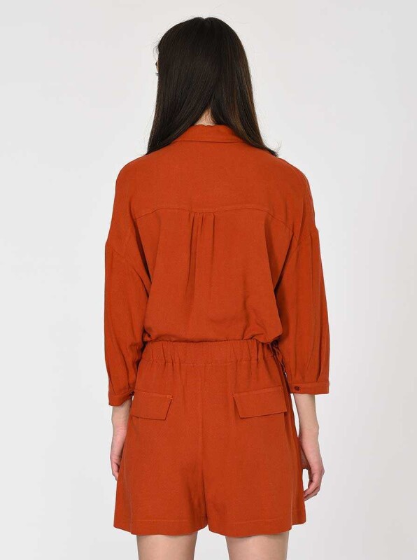 Pileli Cep Detaylı Salaş Kiremit Rengi Şort Kiremit - 2