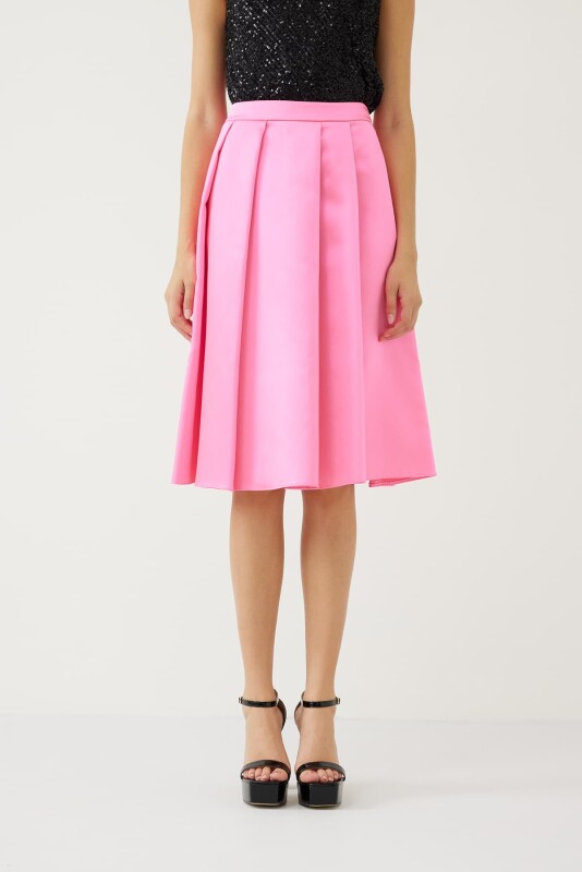 Satin Pleated Skirt Pink - 3