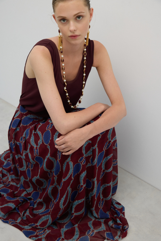 Pileli Maksi Boy Etek Bordo-Lacivert - 4