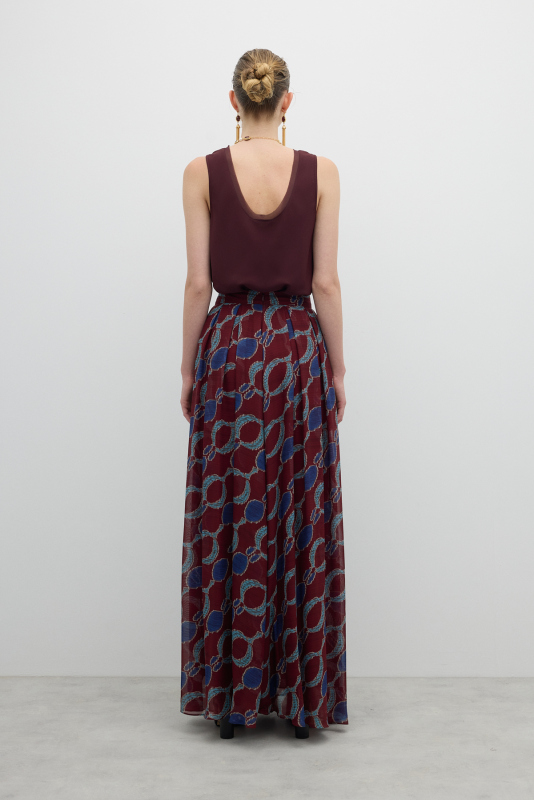 Pileli Maksi Boy Etek Bordo-Lacivert - Roman (1)