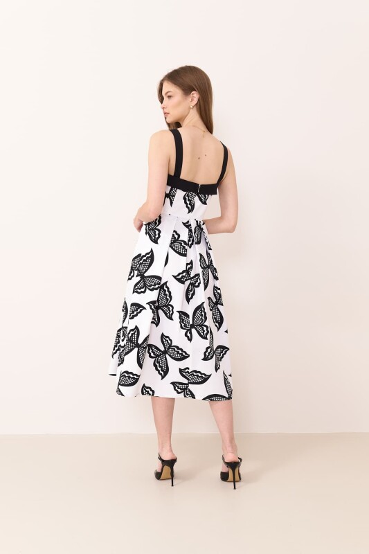 Pileli Midi Boy Poplin Elbise Siyah-Beyaz - 2