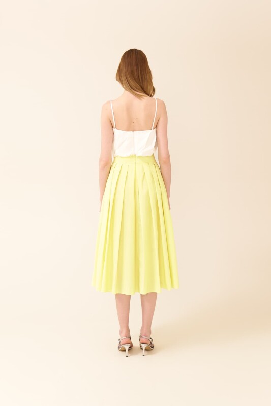 Pileli Midi Boy Tafta Etek Sarı - 2