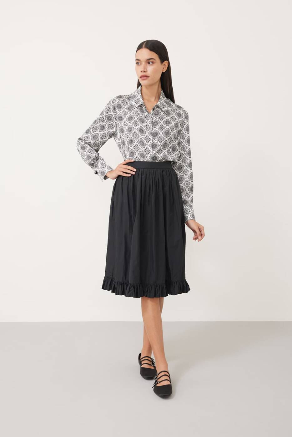 Taffeta Midi Dress Black - 1