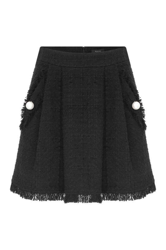  Pileli Mini Etek Siyah - 4