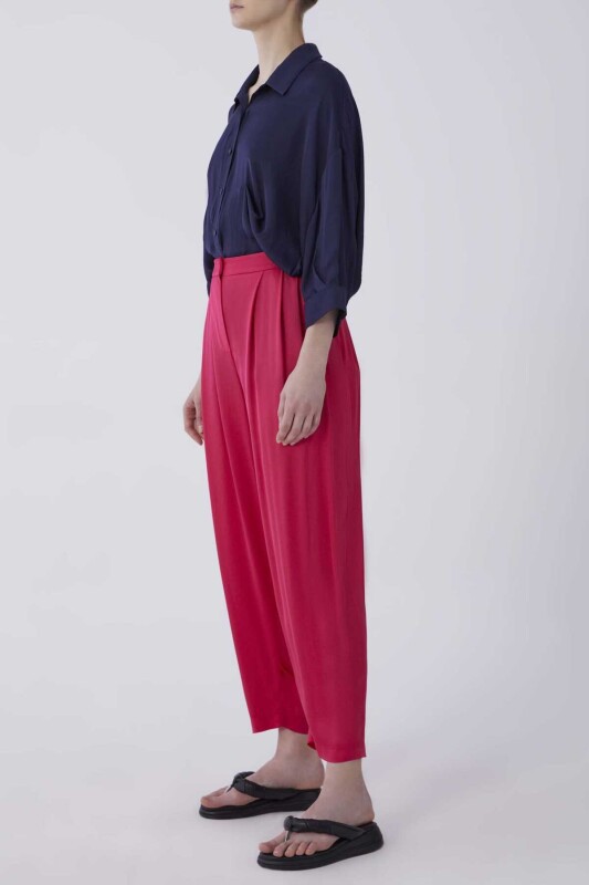 Pileli Paça Detaylı Kadın Pantolon Fuşya - 3