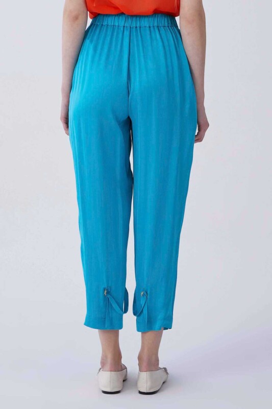 Pileli Paça Detaylı Kadın Pantolon Turkuaz - 2