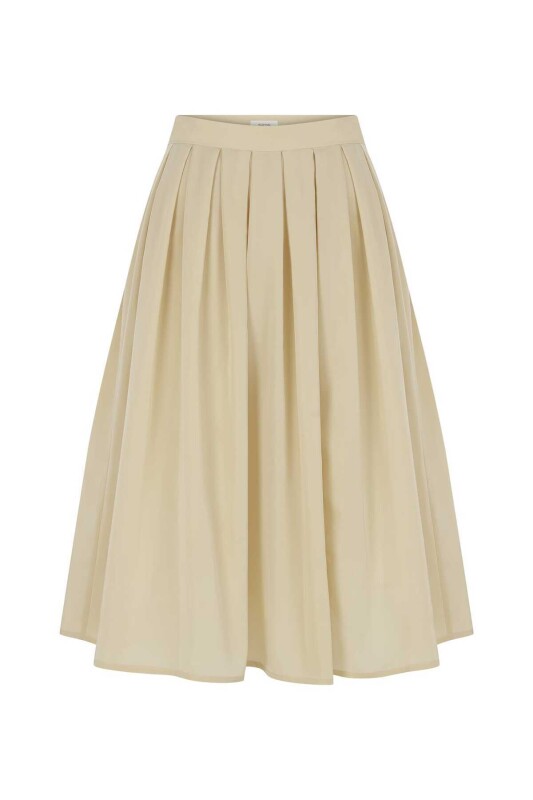 Pileli Renkli Uzun Etek Bej - 4