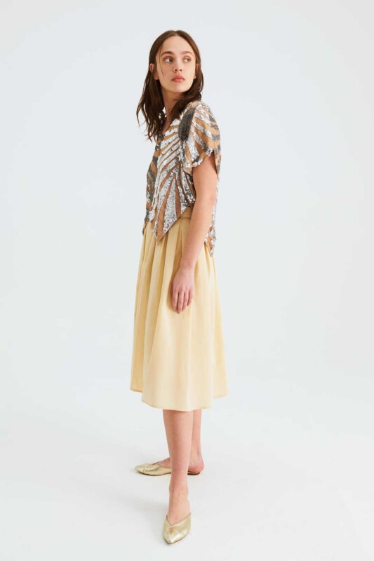 Pileli Renkli Uzun Etek Bej - 3