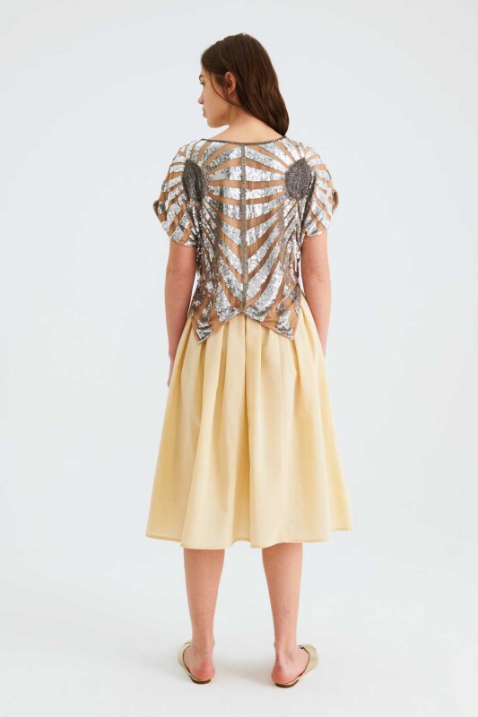 Pileli Renkli Uzun Etek Bej - 2