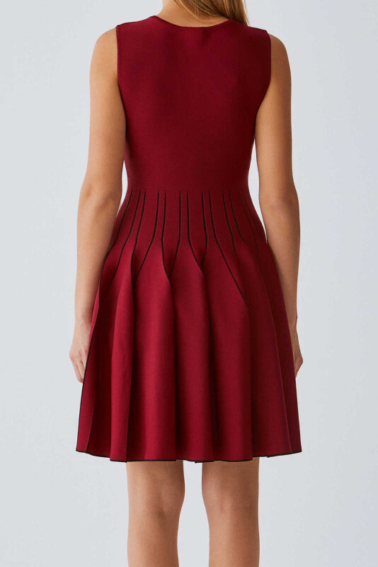  Pileli Triko Gece Elbisesi Şarap - 2