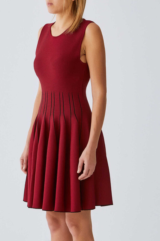  Pileli Triko Gece Elbisesi Şarap - 3