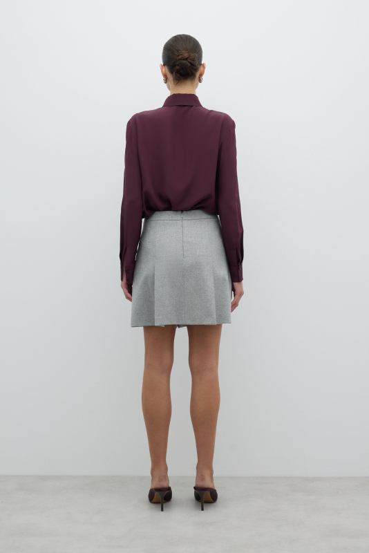 Pileli Yün Mini Etek Gri - 2