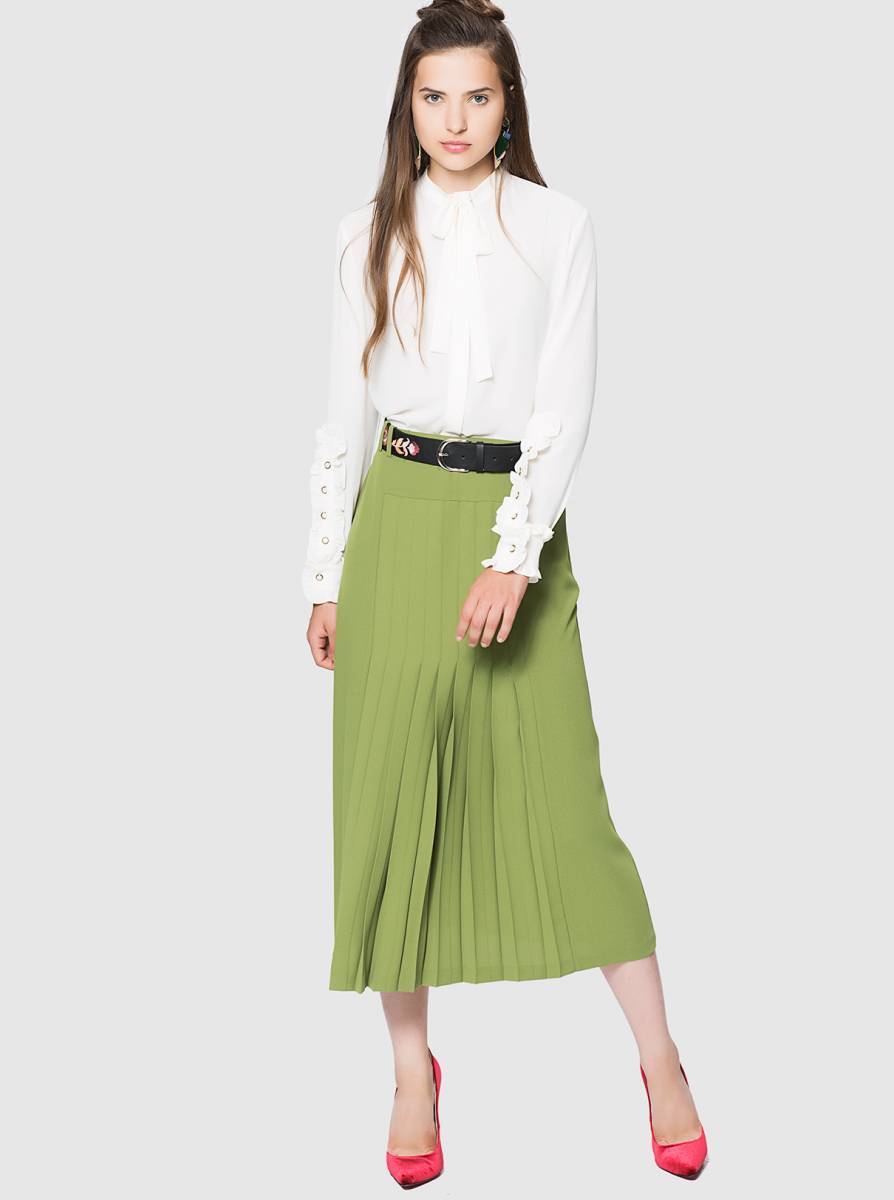  Piliseli Cep Detaylı Etek Olive - 1