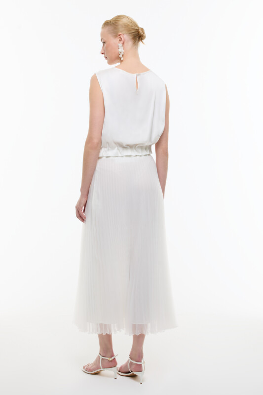 Piliseli Midi Boy Organze Etek Beyaz - Roman (1)