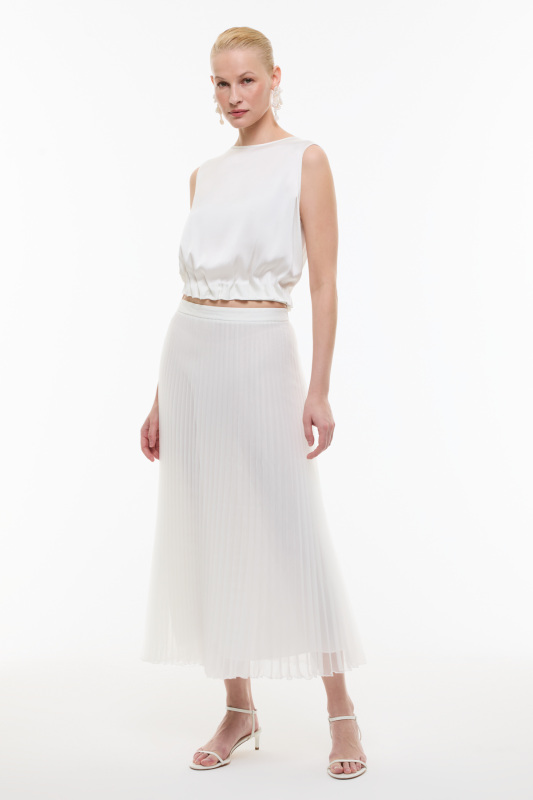 Piliseli Midi Boy Organze Etek Beyaz - 3