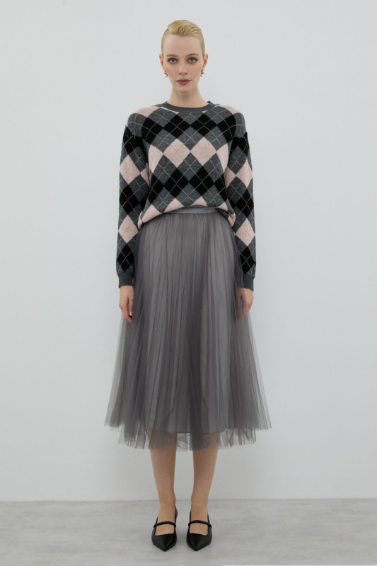 Piliseli Midi Boy Tül Etek Antrasit - 3