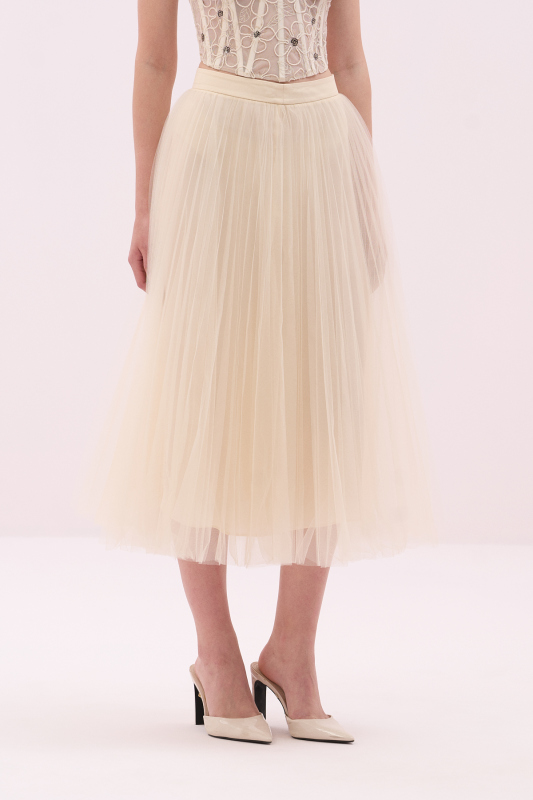 Plisoley Tül Midi Boy Etek Vanilya - 3