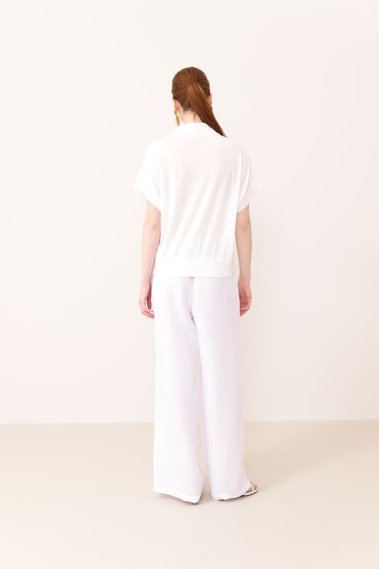 Polo Yaka Triko Kısa Kollu Bluz Ekru - Roman (1)