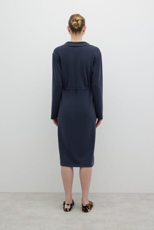 Polo Yaka Yanları Yırtmaçlı Elbise Lacivert - Roman (1)