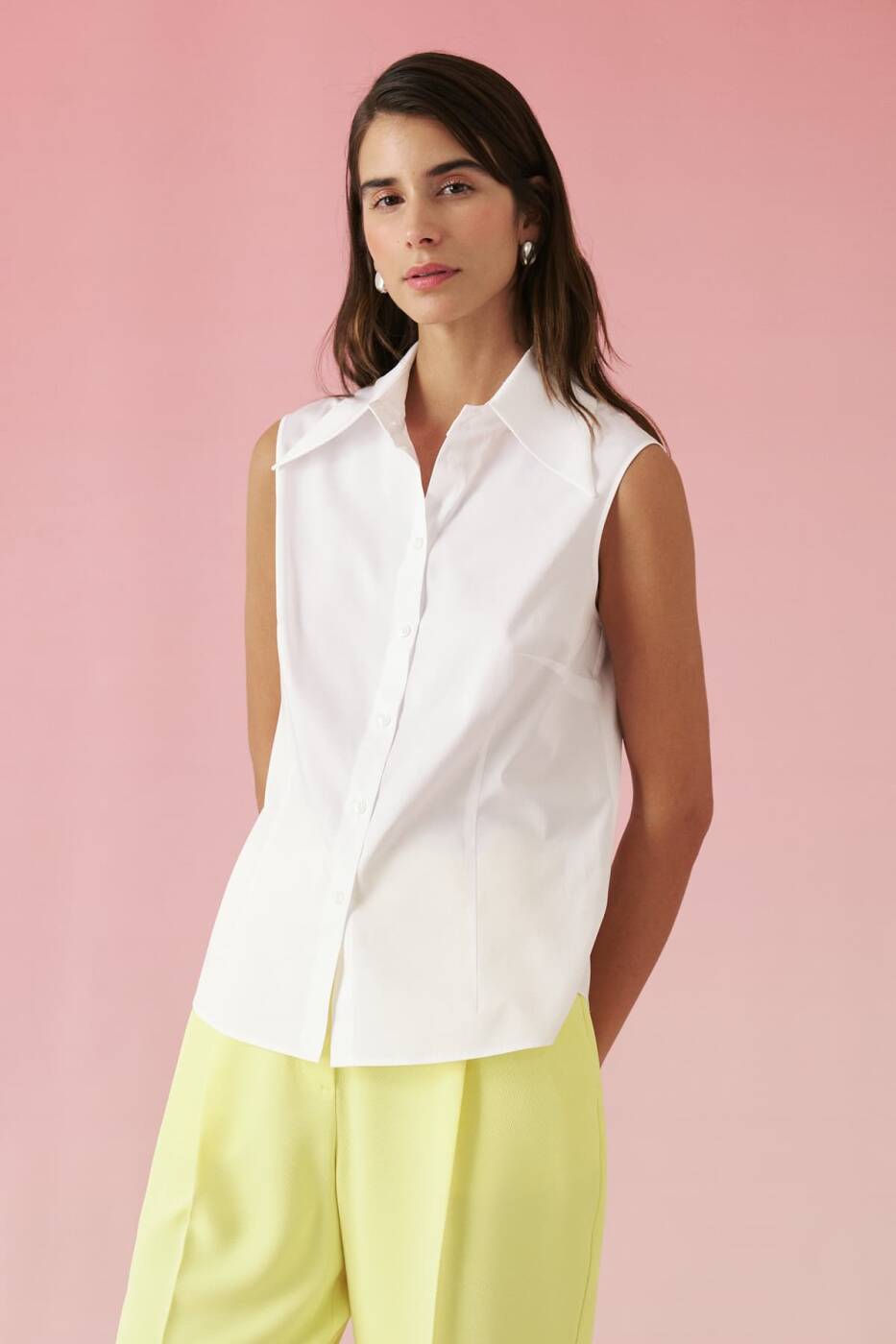 Poplin Sleeveless Shirt White - 1