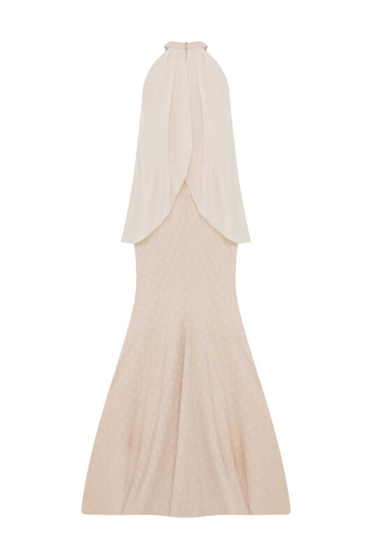 Puantiyeli Abiye Elbise Pudra - 5