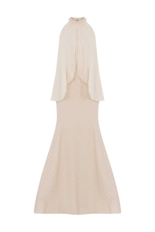 Puantiyeli Abiye Elbise Pudra - 4