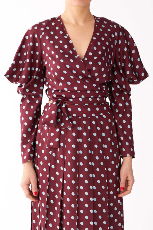  Puantiyeli Bluz Bordo - 1