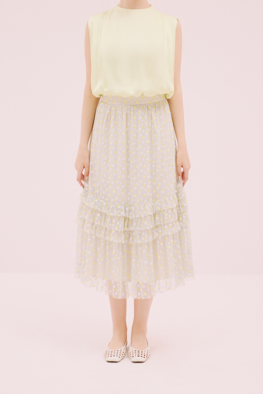 Puantiye Desenli Midi Boy Tül Etek Gri - 1