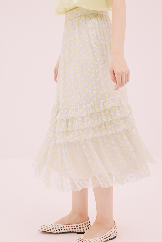 Puantiye Desenli Midi Boy Tül Etek Gri - 3