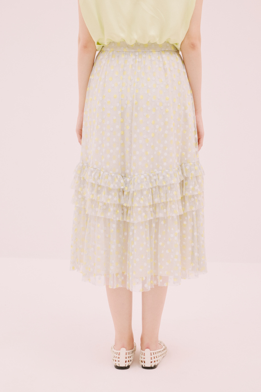 Puantiye Desenli Midi Boy Tül Etek Gri - 2