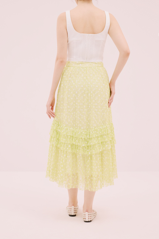 Puantiye Desenli Midi Boy Tül Etek Sarı - 2