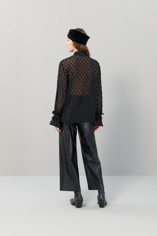  Puantiyeli Transparan Gömlek Siyah - Roman (1)