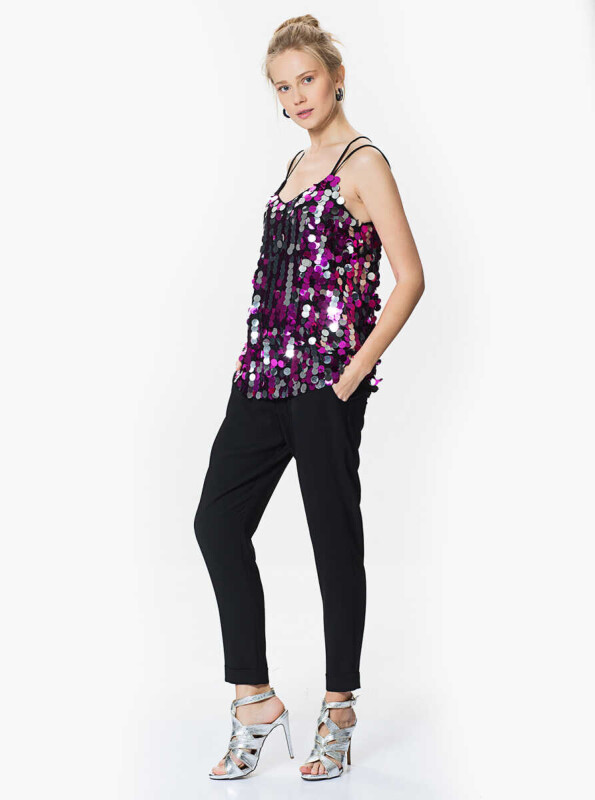 Pul Detaylı Askılı Bluz Fuşya - Roman