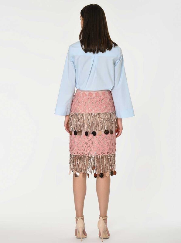 Pul Detaylı Etek Pembe - 2