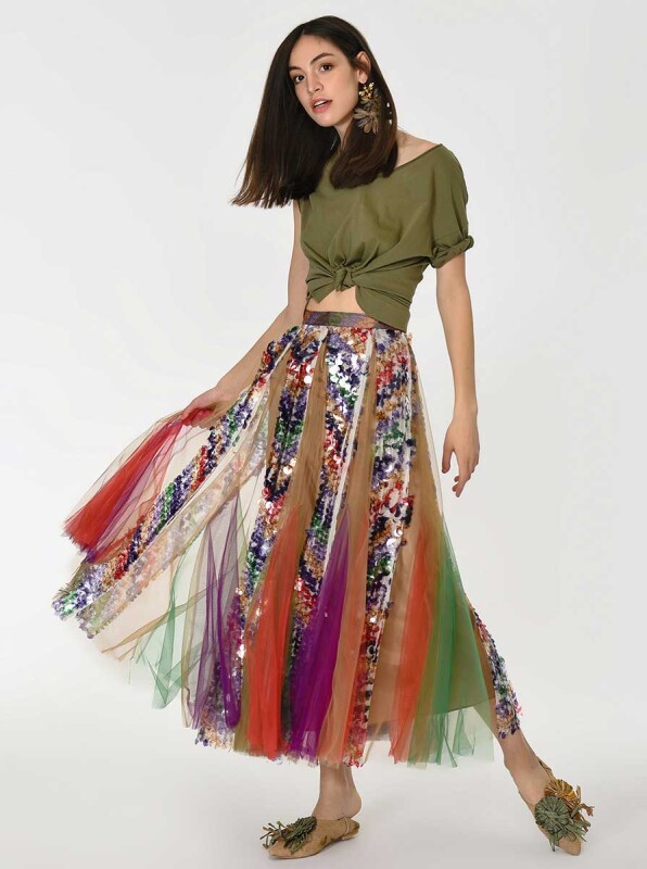 Pul Ve Tül Detaylı Renkli Etek Standart Renk - 4