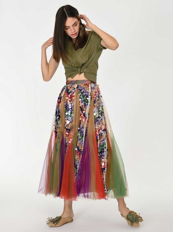 Pul Ve Tül Detaylı Renkli Etek Standart Renk - 5